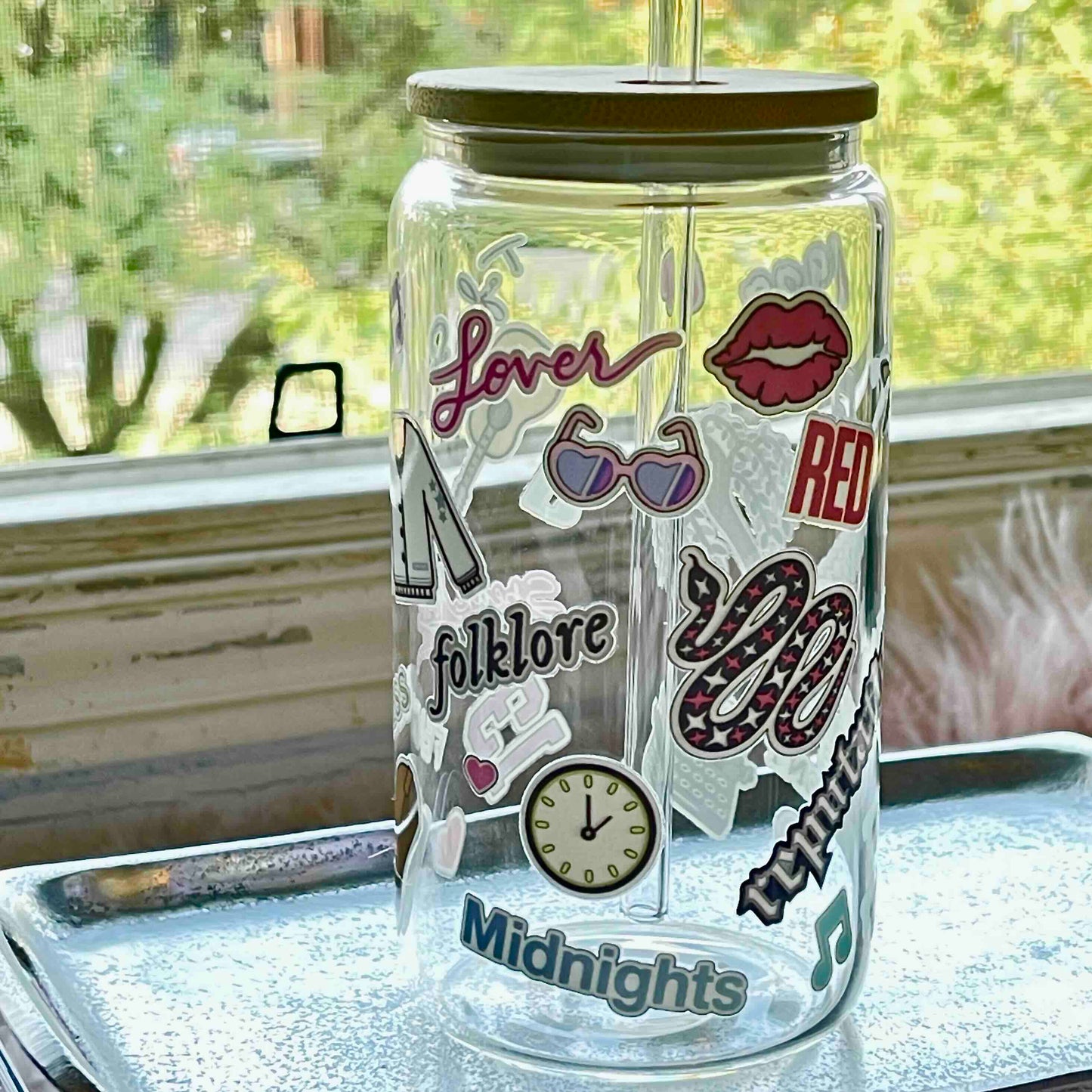 Taylor Swift Albums and Icons Glass Can Tumbler, 16oz