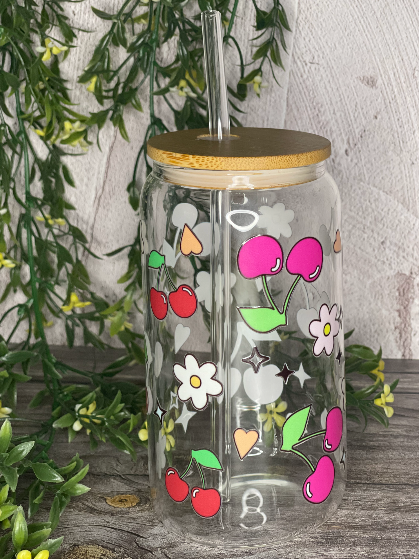 Quirky Glass Tumbler with Bamboo Lid & Eco-Friendly Glass Straw