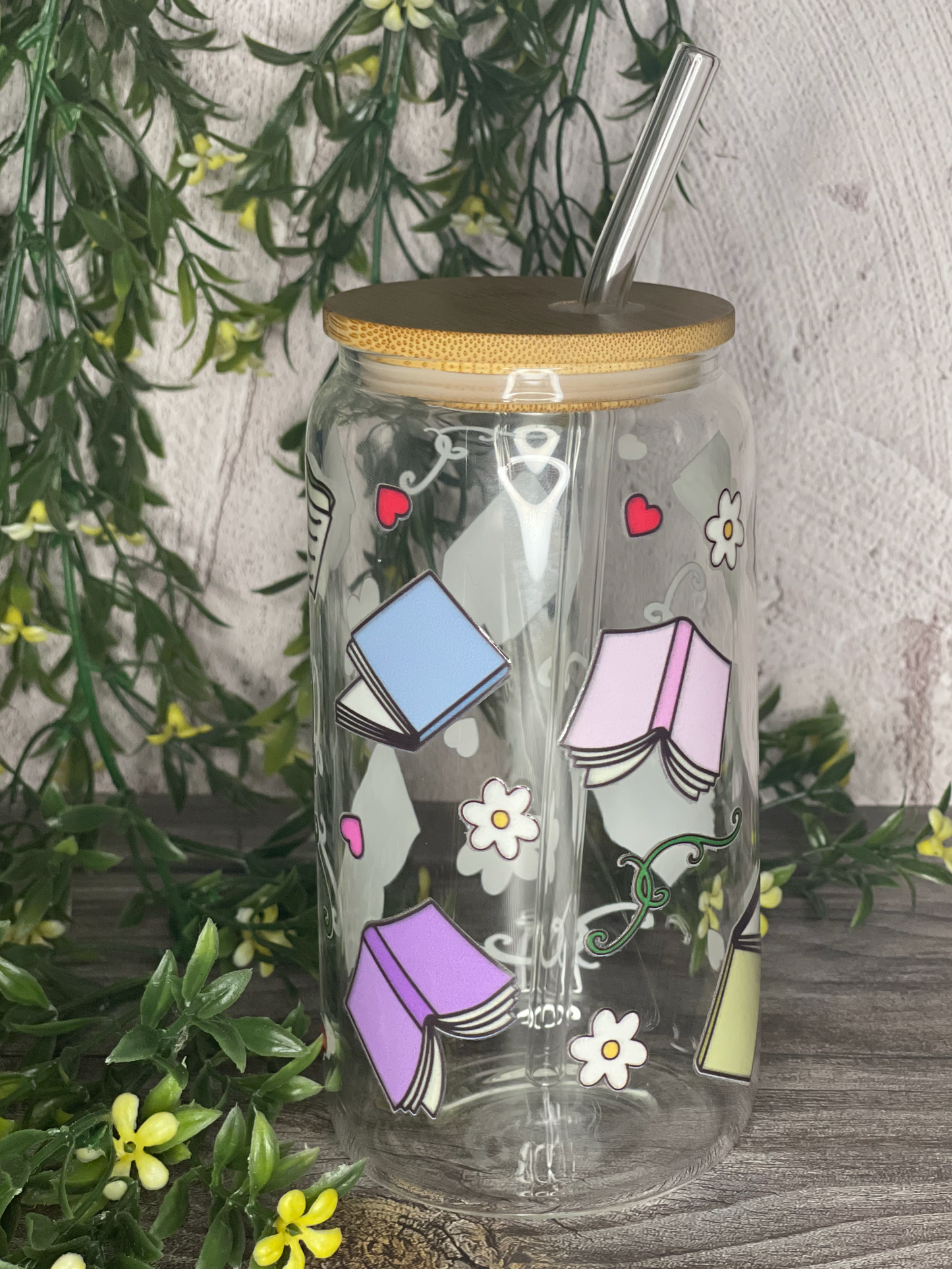 Quirky Glass Tumbler with Bamboo Lid & Eco-Friendly Glass Straw