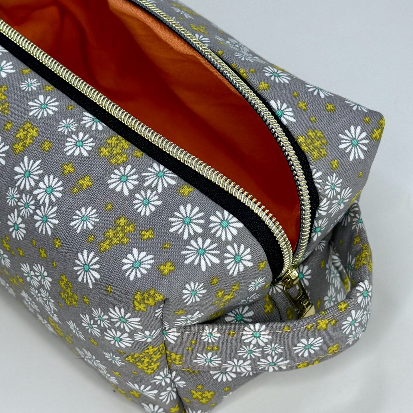 Boxy Cotton Cosmetic Pouch - Golden Meadow Floral Print