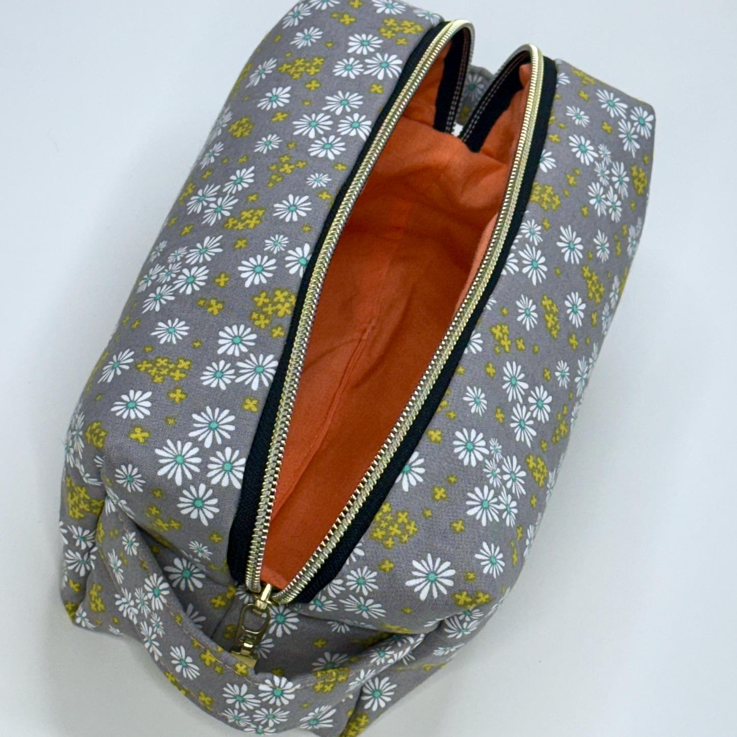 Boxy Cotton Cosmetic Pouch - Golden Meadow Floral Print