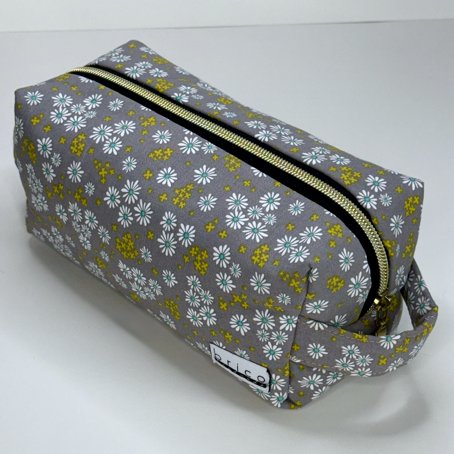 Boxy Cotton Cosmetic Pouch - Golden Meadow Floral Print