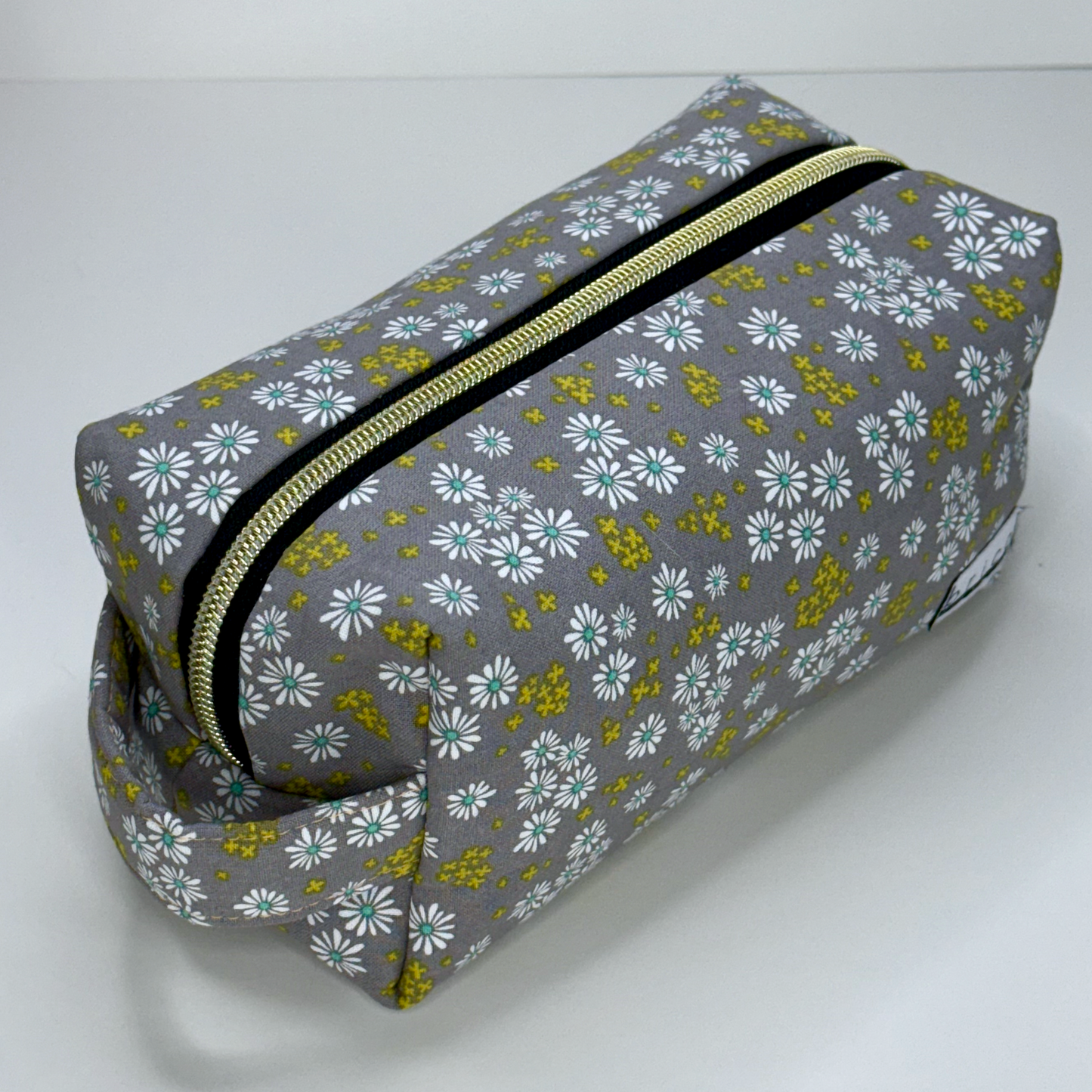 Boxy Cotton Cosmetic Pouch - Golden Meadow Floral Print