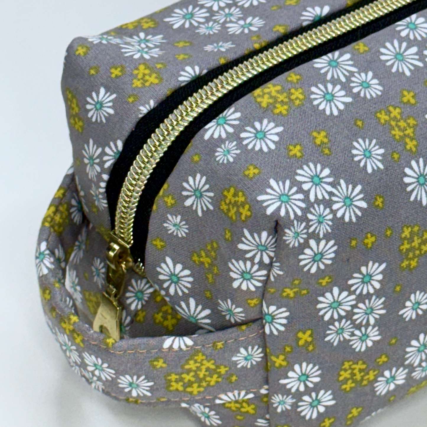 Boxy Cotton Cosmetic Pouch - Golden Meadow Floral Print