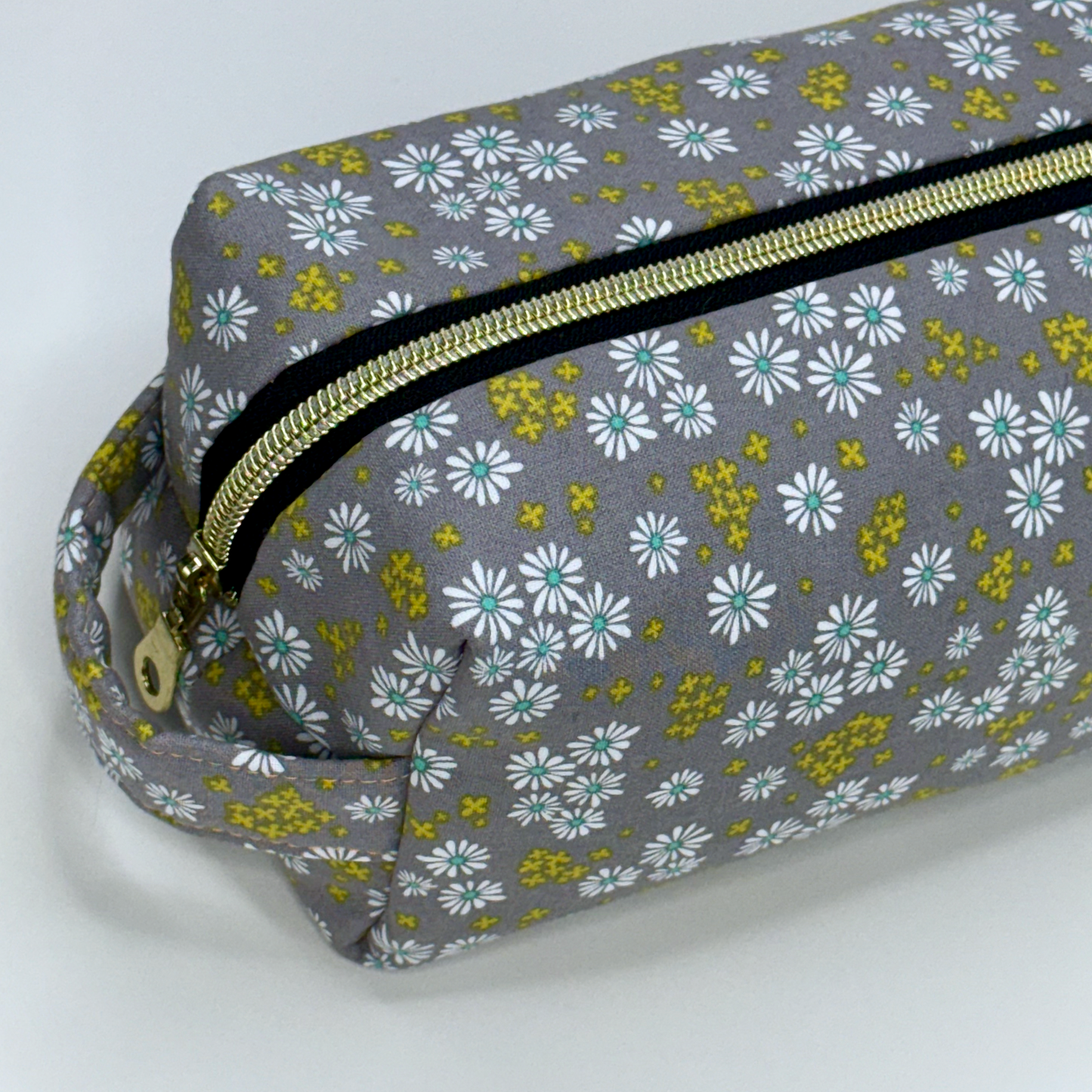 Boxy Cotton Cosmetic Pouch - Golden Meadow Floral Print
