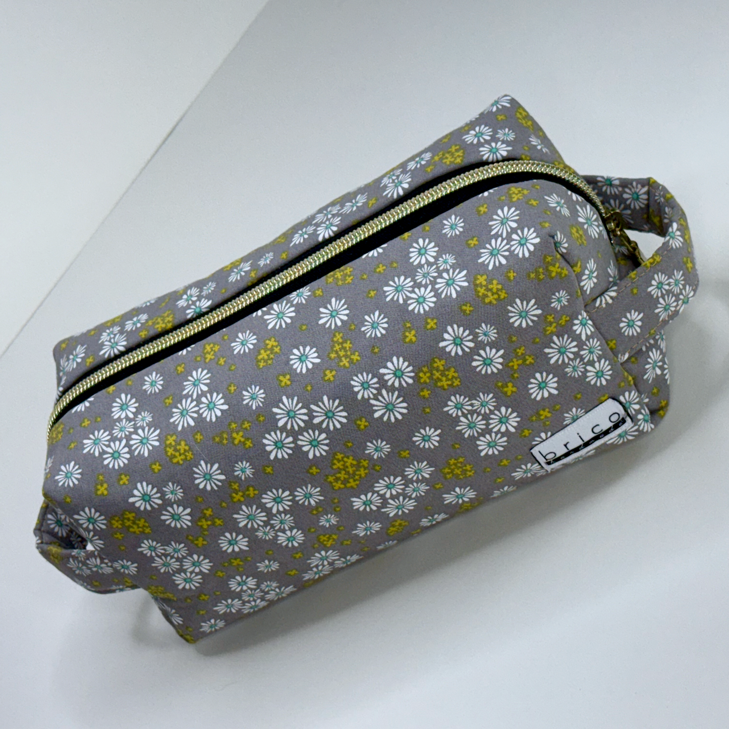 Boxy Cotton Cosmetic Pouch - Golden Meadow Floral Print
