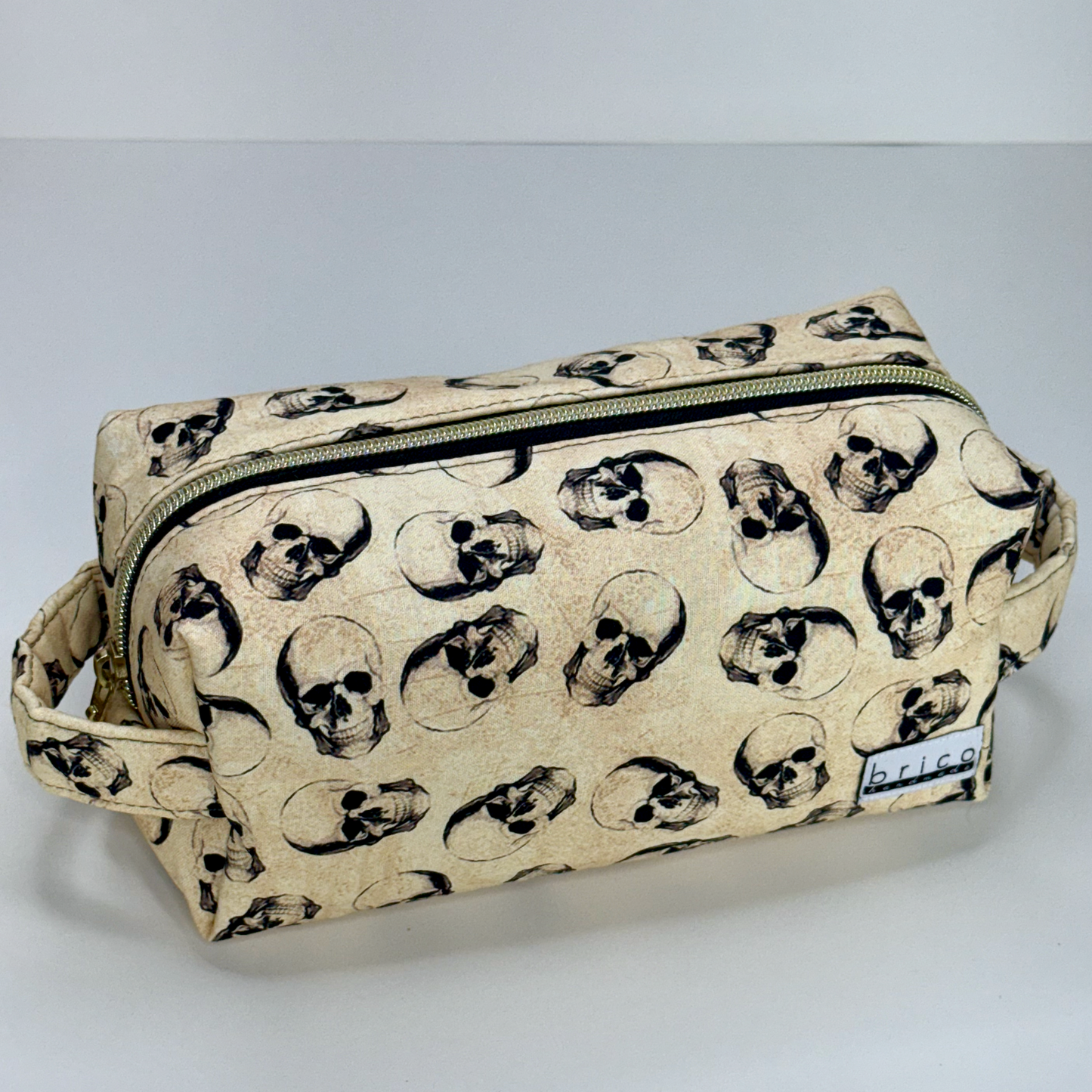Boxy Cotton Cosmetic Pouch - Vintage Skulls
