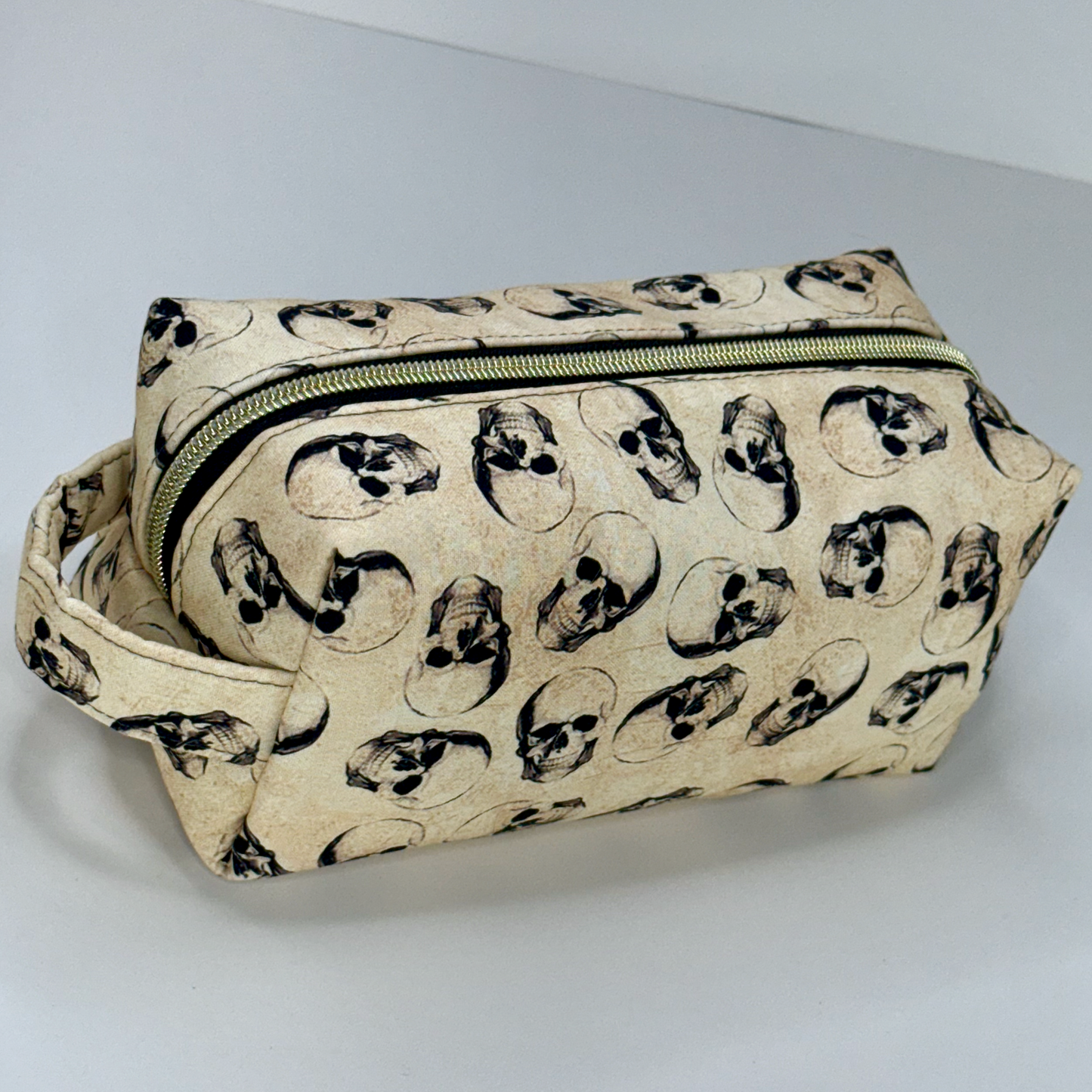 Boxy Cotton Cosmetic Pouch - Vintage Skulls