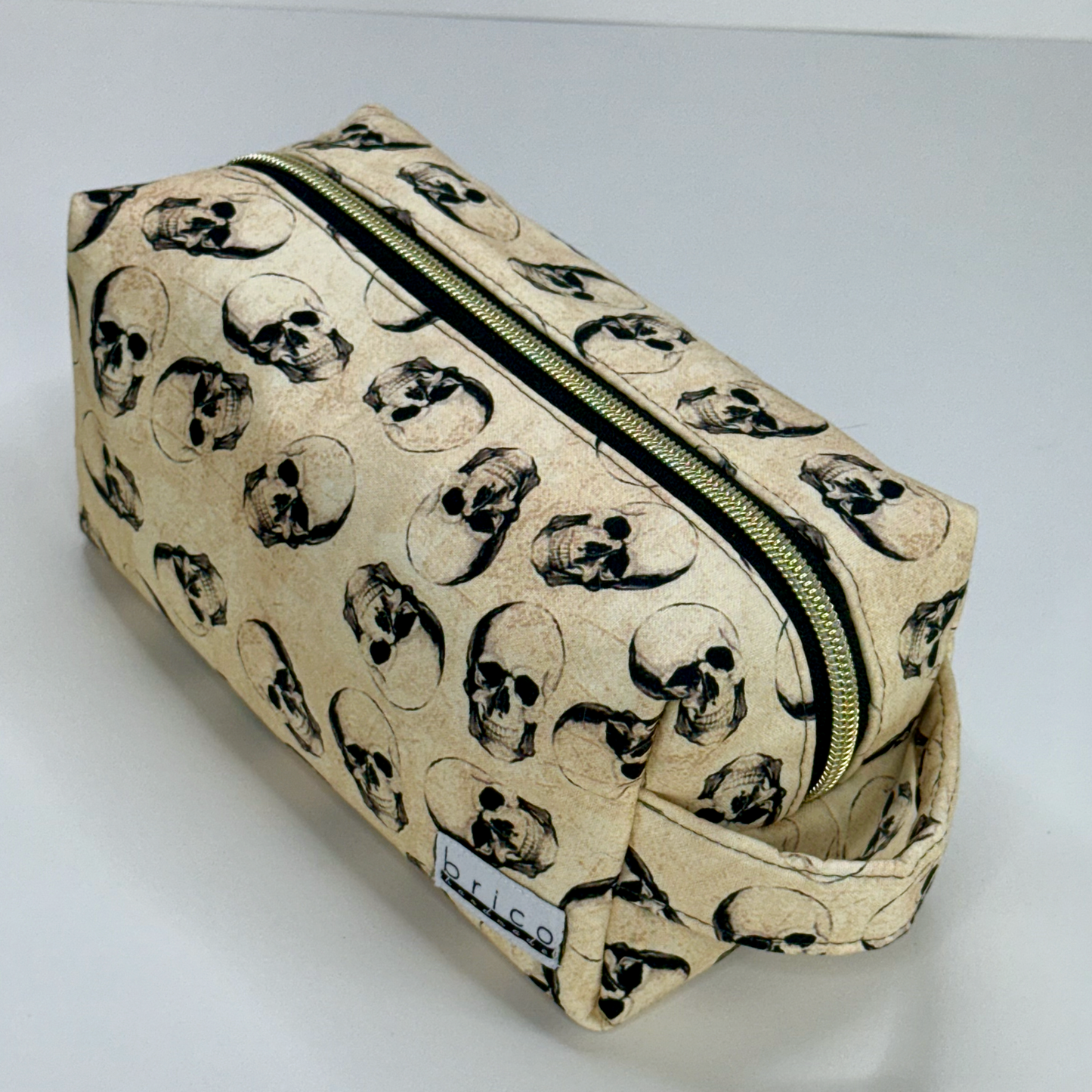 Boxy Cotton Cosmetic Pouch - Vintage Skulls