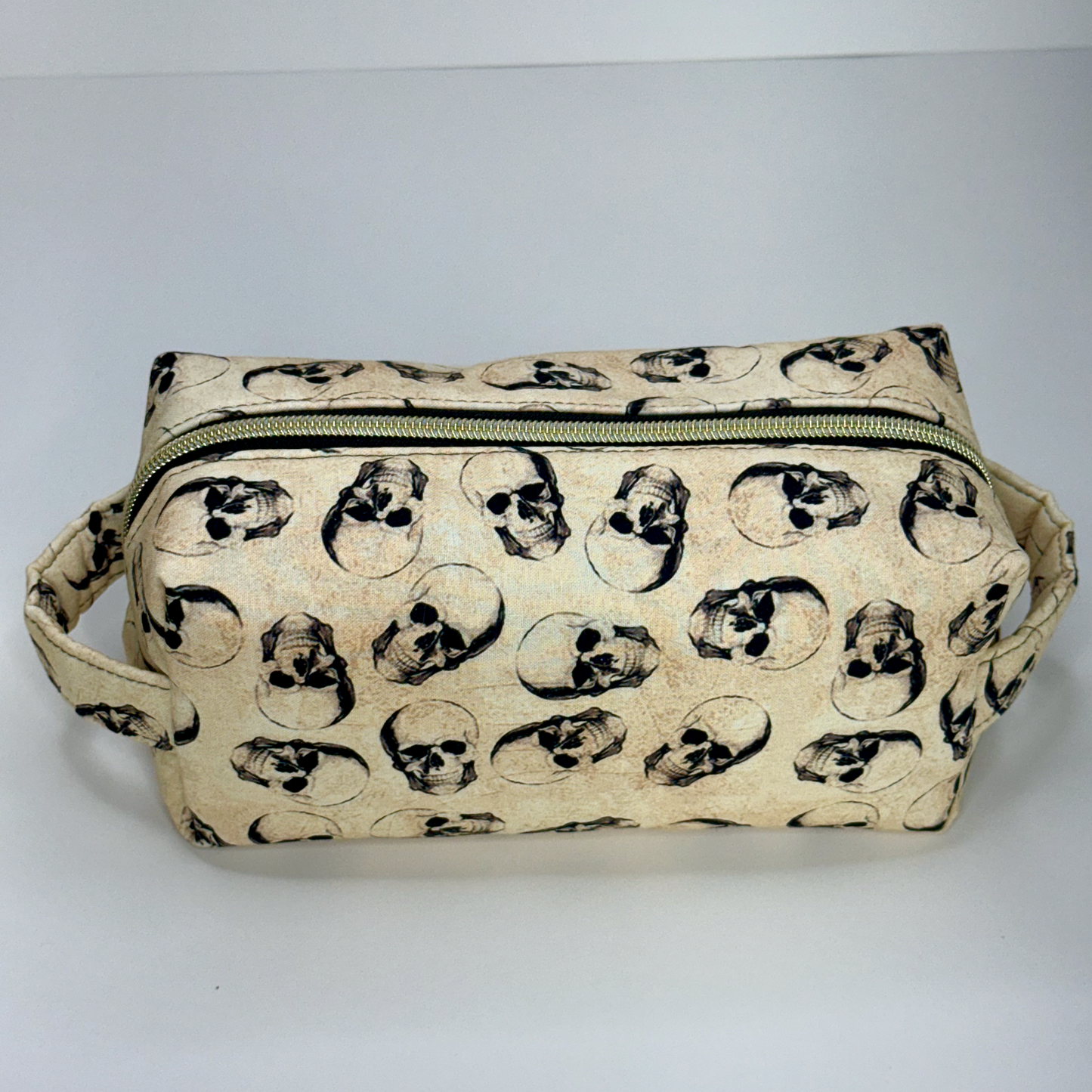 Boxy Cotton Cosmetic Pouch - Vintage Skulls