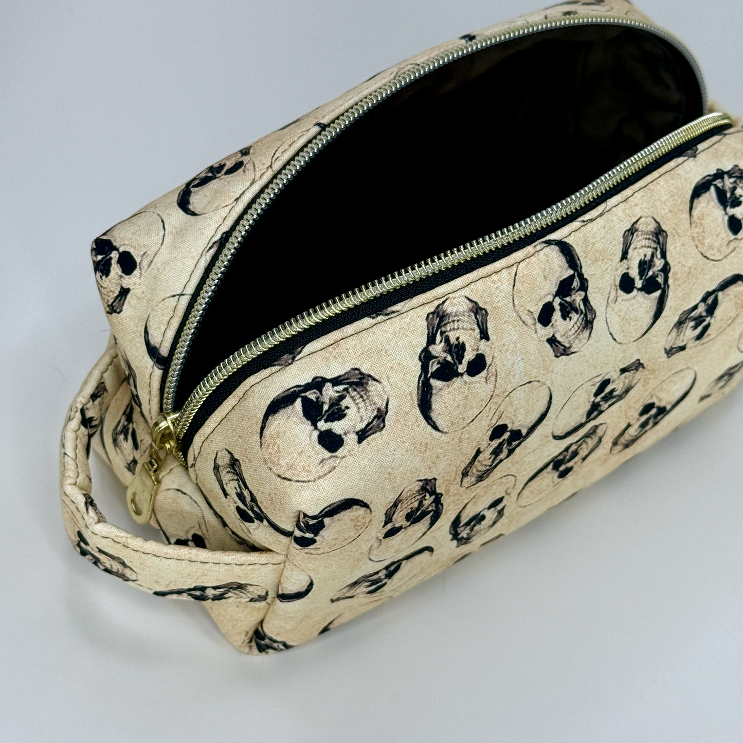 Boxy Cotton Cosmetic Pouch - Vintage Skulls