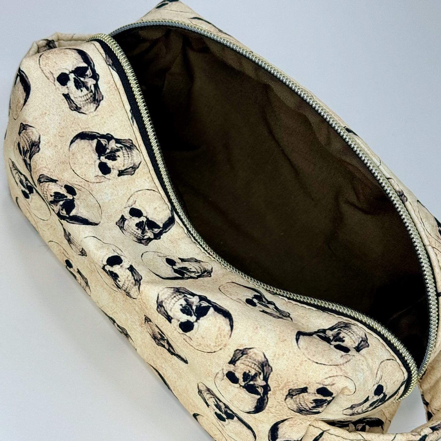 Boxy Cotton Cosmetic Pouch - Vintage Skulls