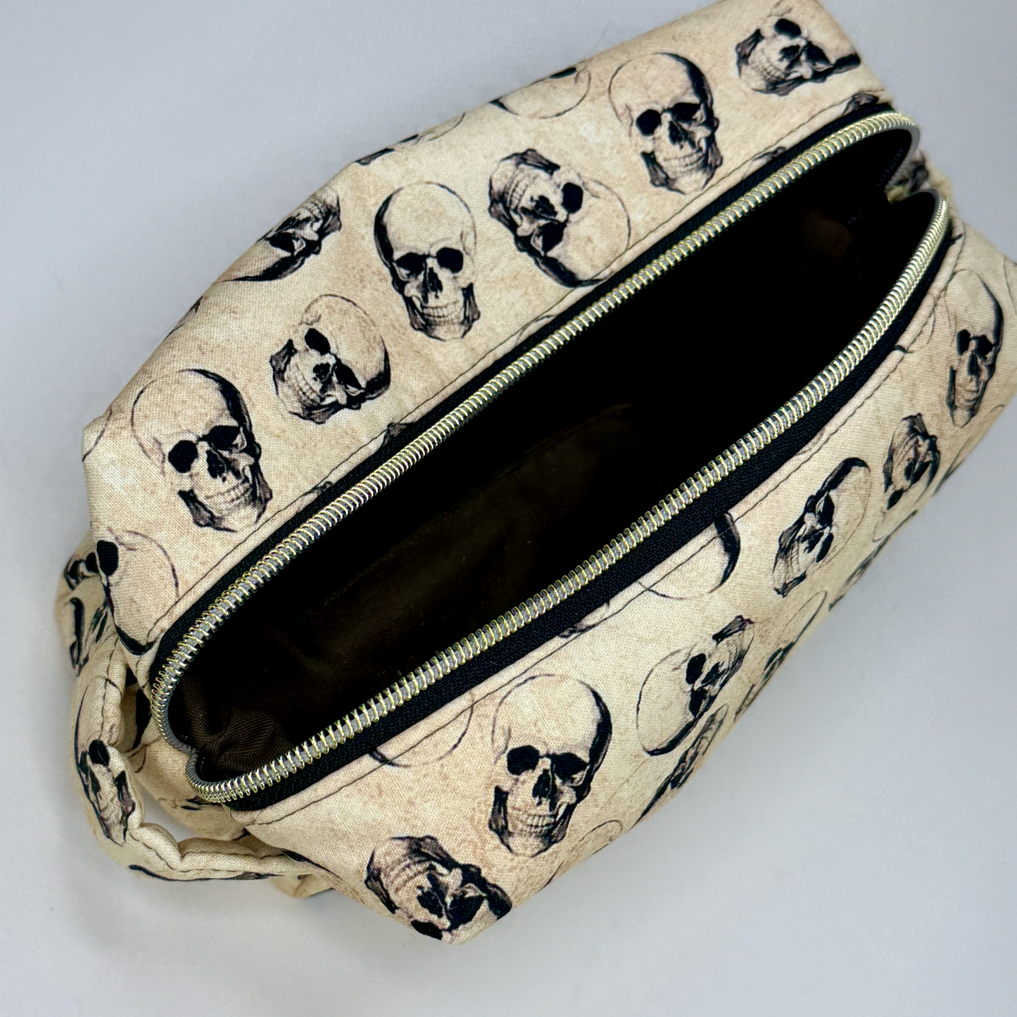 Boxy Cotton Cosmetic Pouch - Vintage Skulls