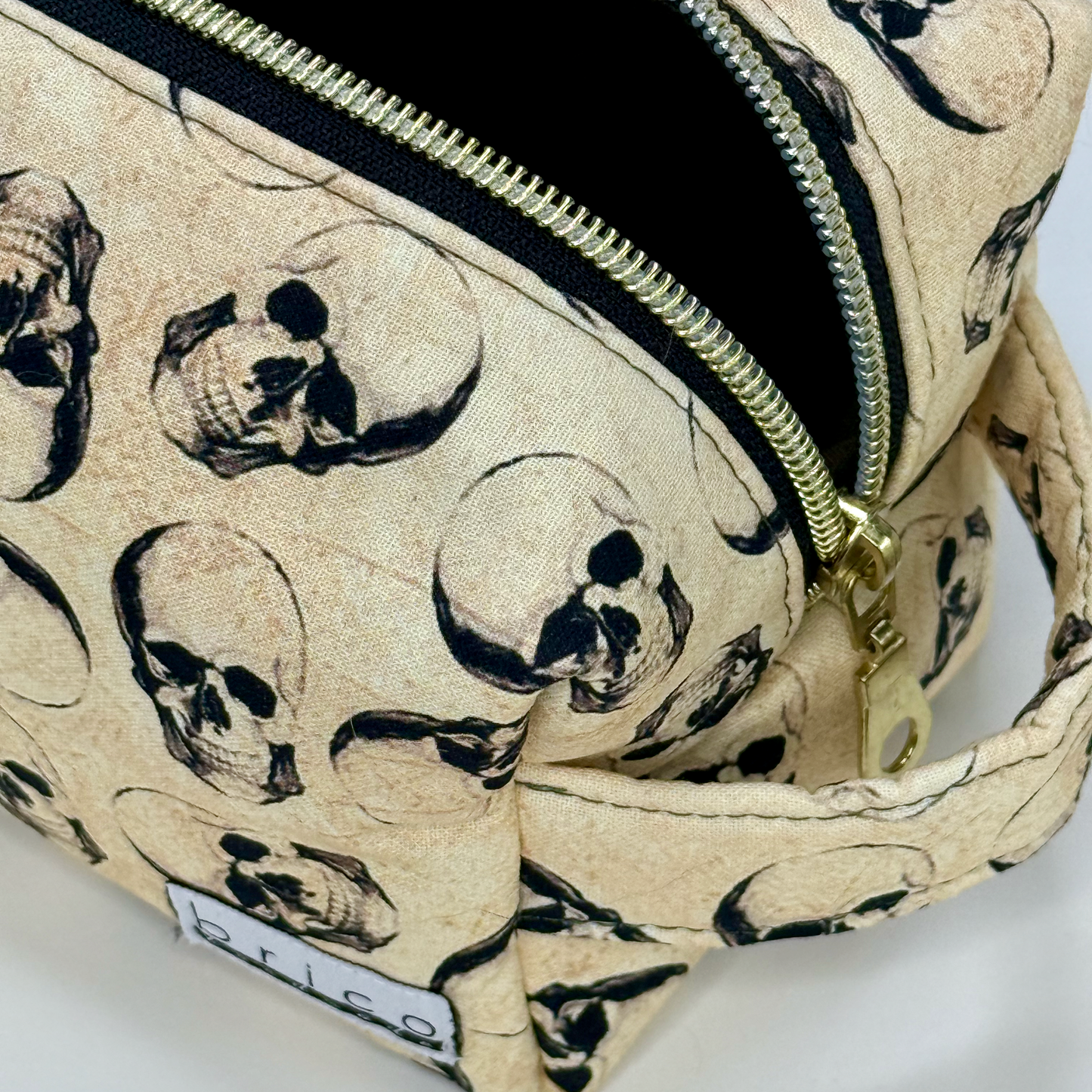 Boxy Cotton Cosmetic Pouch - Vintage Skulls