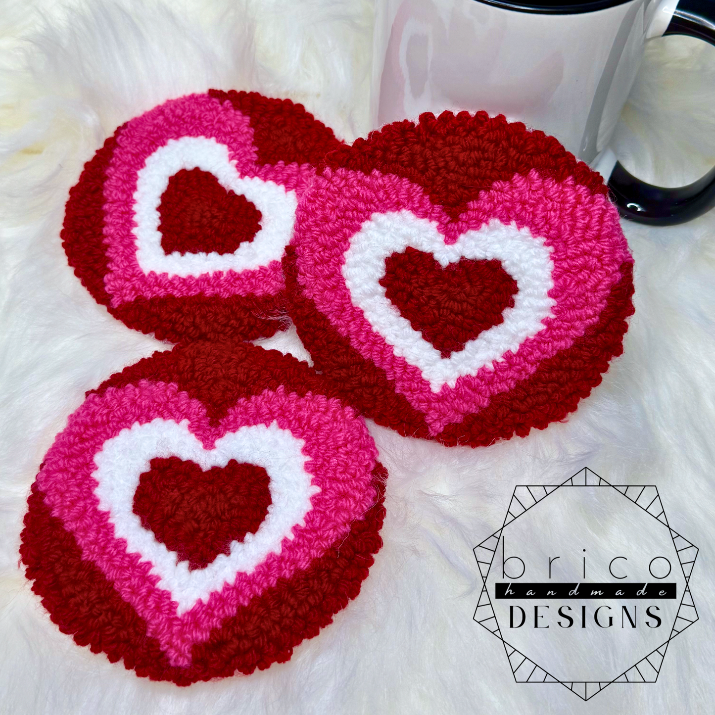 Tri-Colored Hearts Mug Rug