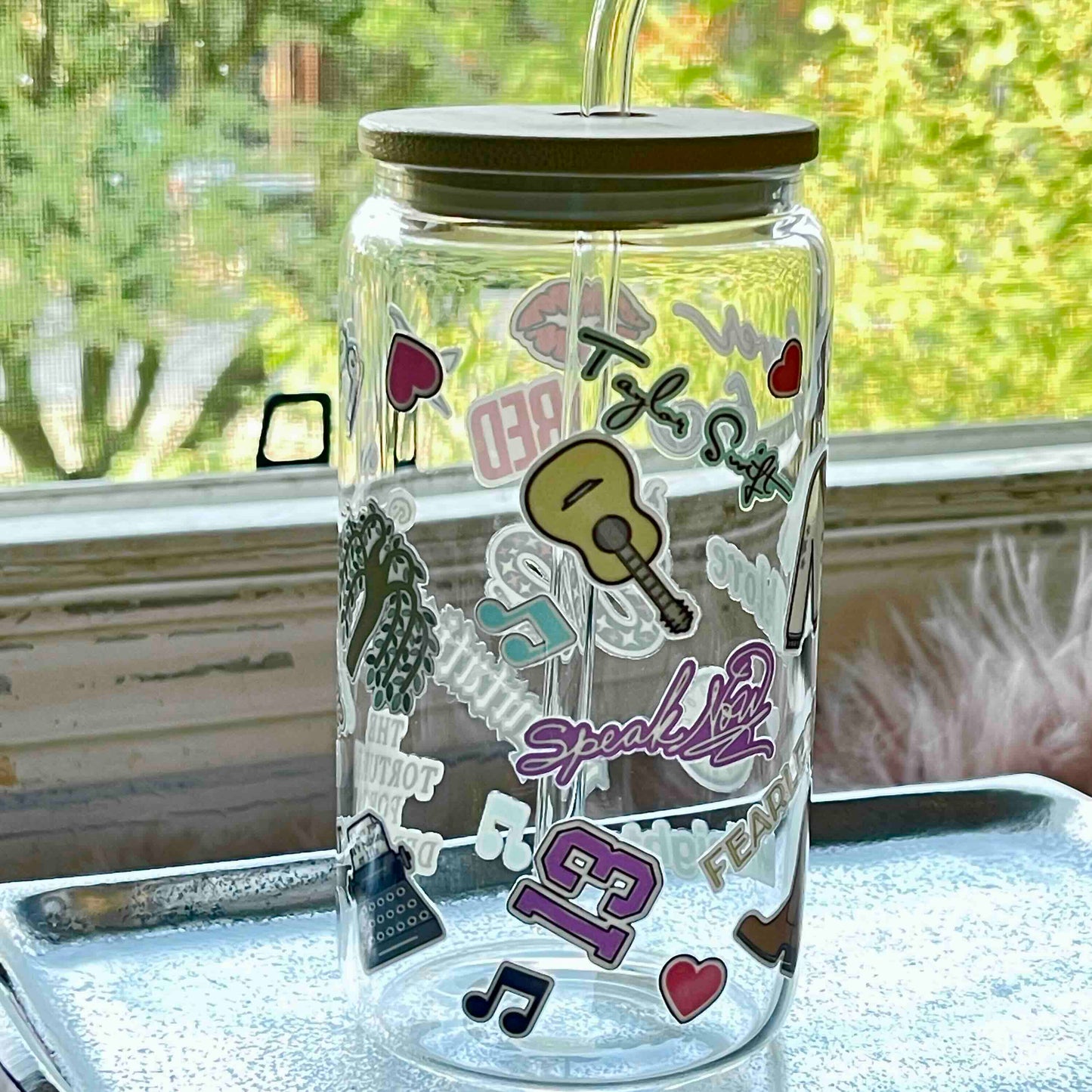 Taylor Swift Albums and Icons Glass Can Tumbler, 16oz