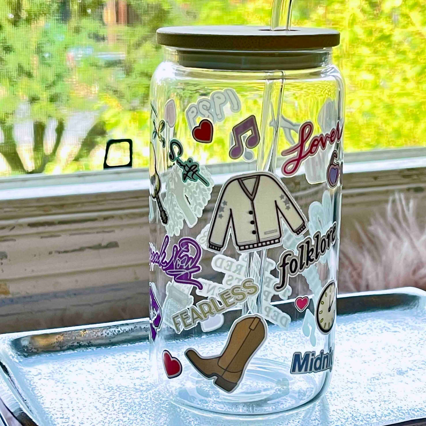 Taylor Swift Albums and Icons Glass Can Tumbler, 16oz