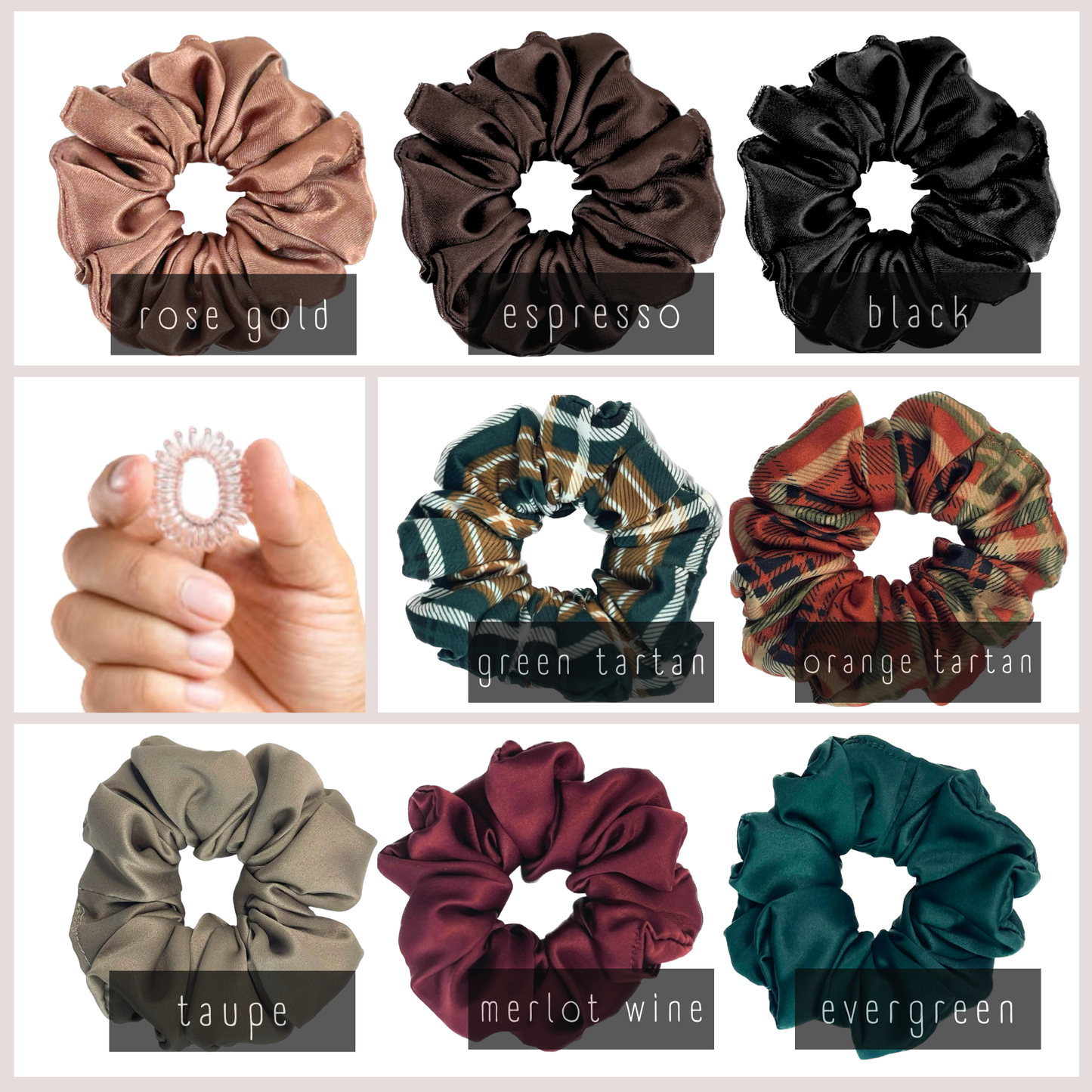 Silky Satin Spiral Scrunchies