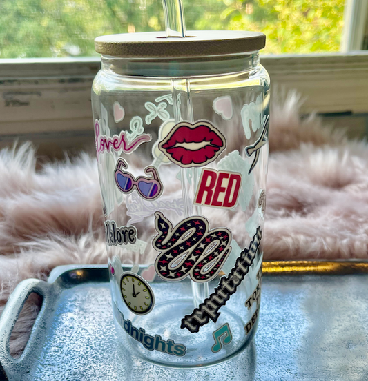 Taylor Swift Albums and Icons Glass Can Tumbler, 16oz